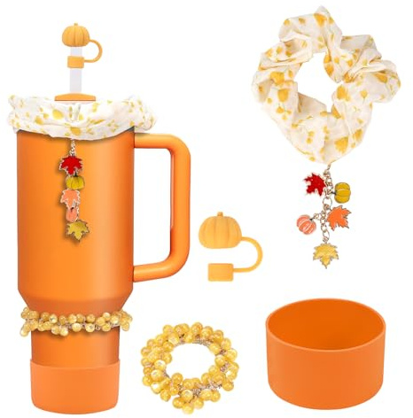 Fall Stanley Cup Accessories Set: Includes Pumkin Straw Topper, 40oz and 30oz Orange Boot, Maple Pumkin Charm Tumbler and All Stanley Cup Accessories for Ultimate Functionality and Style