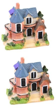 HEMOTON 2 Stück Mikrolandschaft Deko Schloss Villa Resin Handgefertigtes Tischornament für Garten Kinderzimmer und Wohnbereich Farblich Variabel Einzigartiges Design
