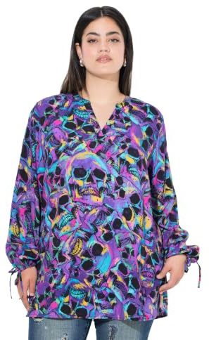 Angel of Style Damen große Größen Übergrößen Plus Size Tunika, A-Linie, Totenkopf-Muster, 3/4-Ärmel violett 46 843738832-46