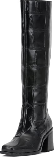 Vince Camuto Women's Sangeti Knee High Boot, Black Croco Leather, 2 UK