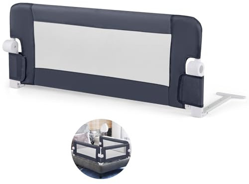 COSTWAY Bettgitter klappbar, Bettschutzgitter mit Verstellbarer Gurte, EIN-klick-Faltung, Rausfallschutz Bett 180° faltbar für Elternbetten, Kinderbetten (Grau, 105x42cm)