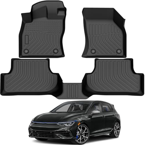 3D Gummi Fussmatten Auto Passend für 2020-2025 VW Golf VIII/2022-2024 Golf GTI, Passgenaue Auto Fußmatten, Robuste, rutschfest, Wasserdicht, Geruchsarm, Leicht zu Reinigen, Extra Hoher Rand