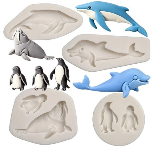 Silikonformen mit Motiven von Pinguinen, Delfinen, Walen und anderen Tieren | Schokoladenformen, Fondant-Formen, Kuchendekoration, Cupcake-Topper, Harz geeignet