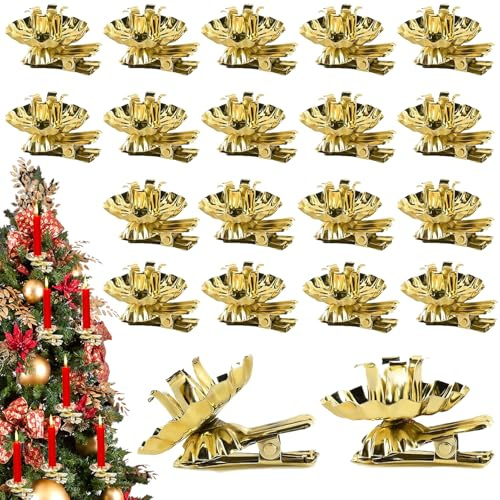DFADKYWU 20 Stück Baumkerzenhalter für Weihnachtsbaum, Kerzenständer Metall Vintage Kerzenhalter Gold mit Clip, Mini kerzenhalter Weihnachtsbaum Gold für Weihnachtent, Advent, Hochzeit Dekoration