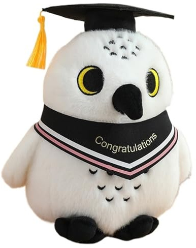 KUKUShining Eule Plüschtier, Stofftier Eule Puppe Mit Doktorhut Schal Kuscheltier Weiches Plüsch Vogel Spielzeug Geschenk Zum Weihnachtsgeburtstag(Pink)