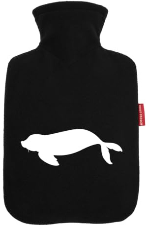 Huuraa Wärmflasche Robbe Silhouette Geschenk | Veloursbezug Geschenkidee mit Motiv Auslaufsicher mit waschbarem Bezug