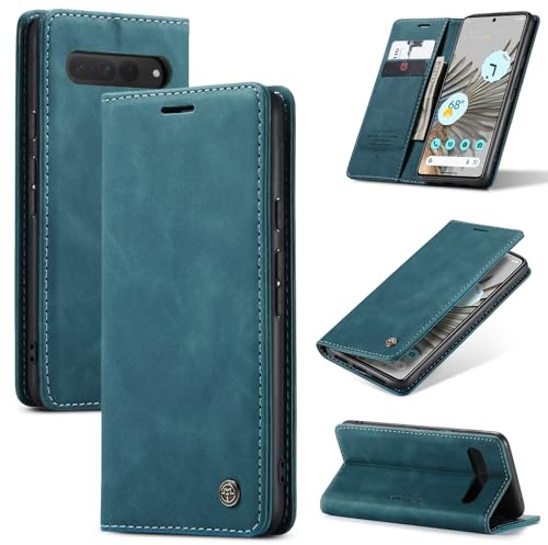 Cracedily Cover per Google Pixel 7 Pro Case, Custodia Cover Pelle Premium Portafoglio con Porta Carte Magnetica Supporto Protezione Flip Case Custodia per Google Pixel 7 Pro,Blu-verde