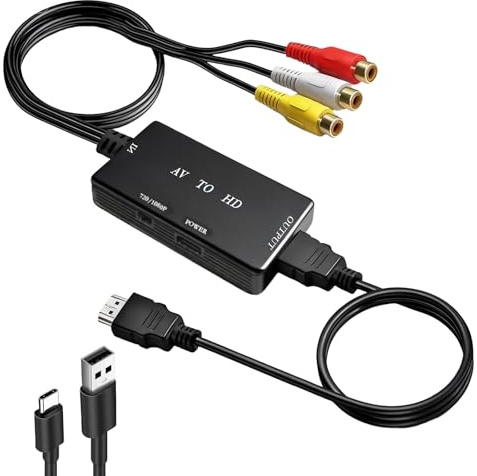 RCA to HDMI Converter with HDMI Cable, AV to HDMI Converter, RCA Input | HDMI output video audio adapter, 720p/1080p composite adapter support pal/ntsc for sky/DVD/stb/ps2/ps3/xbox/snes/n64/stb/vhs