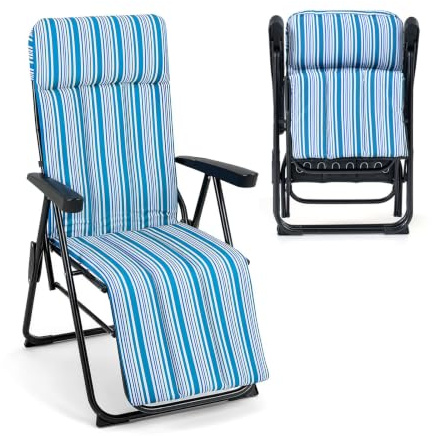 COSTWAY Hamaca Jardin Tumbona Plegable, Sillas Playa Reclinable | Respaldo en 6 Posiciones, Cojín Acolchado y Apoyabrazos, Tumbona Portátil Terraza Piscina Camping, Carga 150 kg