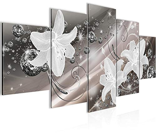 Runa Art - Bilder Blumen Lilien 200 x 100 cm 5 Teilig XXL Wanddekoration Design Braun 210151b