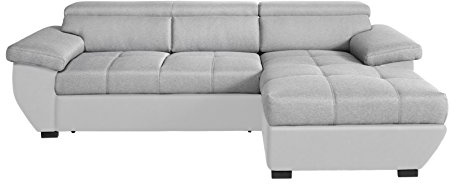 Mivano Ecksofa Speedway / Moderne Couch in L-Form mit verstellbaren Kopfteilen und Recamiere / 267 x 79 x 170 / Zweifarbig: Grau-Hellgrau