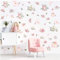 Watercolor Pink Flowers Wall Decal, Blooming Peony Floral Flowers Sticker,Roses Floral Art Decals Decor for Nursery Girls Women Bedroom Living Room Wedding Party Decoration (56pcs)