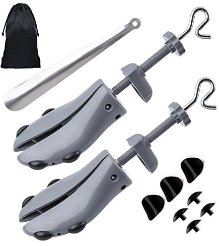 Shoe Stretcher for Men Women, Pair of 4-way Adjustable Shoe Widener Expander to Stretch Length Width Height for Wide Feet, Tough Plastic Shoe Tree Shaper (For Men Shoes Size UK 7.5-11(Gray))