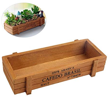 Jardiniere Exterieur, Table en bois, Pot Rectangle Boîte Succulente Mélangée Boîte de Rangement - 22x8.5x4.5cm
