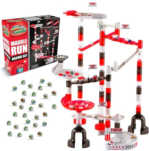Marble Genius Murmelbahn-Rennset: 125-teiliges Murmelbahn-Rennset, Spielzeug für Kinder, Murmel-Labyrinth-Turm-Bausteine, Murmel-Rennbahn-Rollspiel, pädagogisches Lern-STEM-Spielzeuggeschenk, Rennen