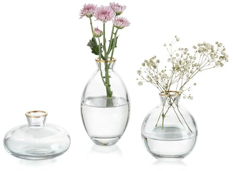 Knospenvasen, 3 Stück/Set, kleine Vasen, handgefertigt, niedlicher Goldrand, kleine Vasen für Blumen, Tafelaufsätze, Glasvasen, Mini-Vasen, Heimdekoration, Tafelaufsätze, Veranstaltungen