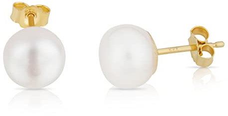 NKlaus Paar 9mm echte Süßwasserperle Ohrstecker 333 Gelb Gold 8 Karat Bouton Perlen Ohrringe 13150