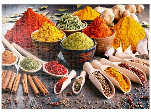 MyPuzzle Eine Vielzahl von Gewürzen und Kräutern auf dem Küchentisch - Premium 1000 Teile Puzzle - MyPuzzle Sonderkollektion von Puzzle Galaxy