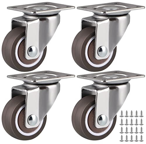 Skelang 4 Pcs Swivel Plate Caster 1.25, Silent Caster Wheel with Brake, Low Profile Caster for Cabinet, Coffee Table, Planter Shelf, Total Load Capacity 141 Lbs