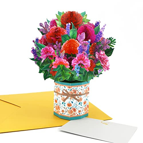 Fassory 3D Pop Up Carnation Mothers Day Card, Handmade Flower Bouquet Birthday Card for Women, Thank you Card for Mum Grandma Auntie (Carnation Bouquet)