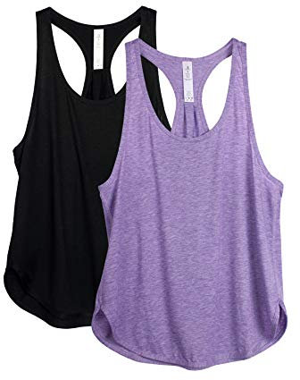 icyzone Damen Sport Tank Top Ärmelloses Leichte Yoga Shirt Fitness Oberteile Locker, 2er Pack (XL, Black*/Lavender*)