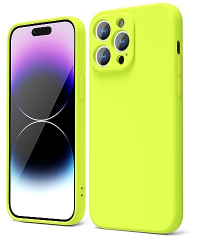 oakxco für iPhone 14 Pro Max Hülle Silikon Case mit Kameraschutz, Ultra Dünn Bunt Handyhülle Mädchen, Einfarbig Handy Hülle Slim Schutzhülle, Matt TPU Weich Gummi Glatt Silikonhülle Bumper, Neon Gelb