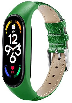 HchenH Bracelet Compatible with Xiaomi Mi Band 7 Mi Band 6, Leather MiBand 5 Replacement Strap Leather Strap Replacement Smart Band Watch Strap Watch Strap Accessory for Xiaomi Miband 4/3-Grün