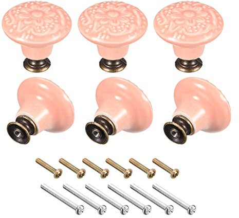sourcing map Ceramic Drawer Knobs, 6pcs 32x34mm Ball Shape Door Pull Handles with Mounting Screws for Home, Drawer and Dresser, Pink