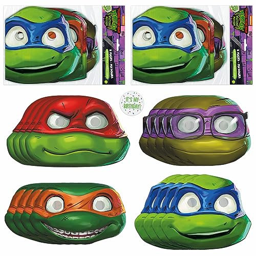 Unique Ninja Tartaruga Compleanno Party Supplies - Maschere per feste (confezione da 16) e adesivo
