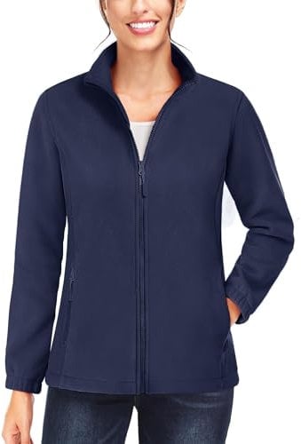 TACVASEN Women's Casual Fleece Jackets Winter Windproof Outdoor Coats Ladies Warm Microfleece Jacket with Zip Pocket Navy,XL