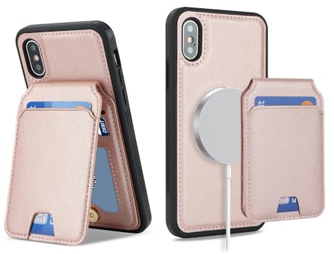 Ｈａｖａｙａ for Cover iPhone X Magsafe Compatible Custodia iPhone XS con Porta Carte staccabile 2 in 1 portafoglio donna e uomo - Rosa
