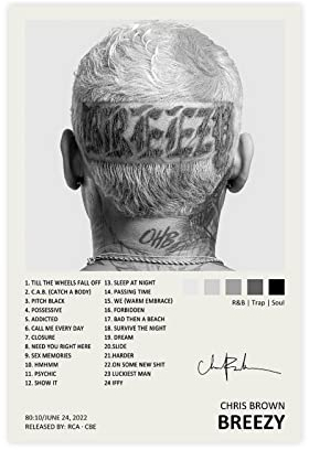 Chris Brown Breezy Album Cover Leinwand Poster Schlafzimmer Dekor Sport Landschaft Büro Zimmer Dekor Geschenk ungerahmt 30 x 45 cm