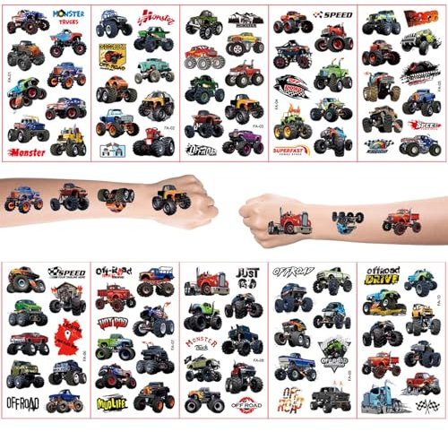 Truck Temporäre Tattoo für Kinder, Temporäre Truck-Tattoos für Kinder, Monster Truck Glitzer Tattoo Set Kinder,20 Sheet traktor tattoo kinder, LKW-Tattoo-Aufkleber, tattoo, Fahrzeug Tattoos Aufkleber