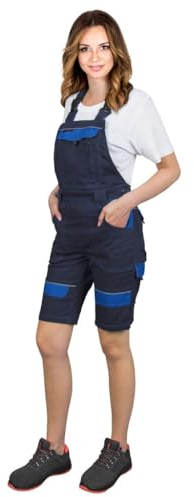 CORTON Damen-Schutzlatzhosen mit Kurzen Beinen: 100% Baumwolle, 260 g/m², Vielseitige Taschen, Anpassbare Passform, Farbe: Marineblau-blau, Größe 38