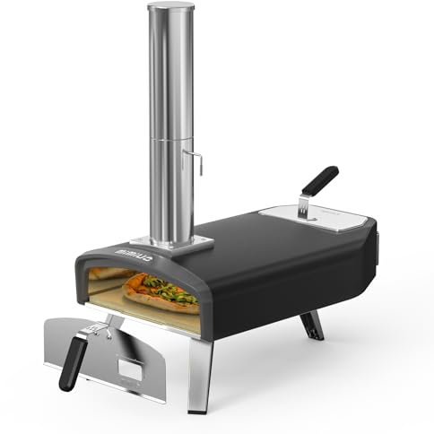 Mimiuo Four à Pizza avec Pierre à Pizza Carrée de 33cm, Four Pizza pour Charbon de Bois et Bois de Chauffage, Portable Four a Pizza Bois pour Jardin, Four à Pizza Extérieur