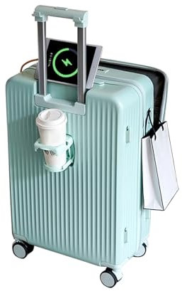 XQZMD Carry-on Suitcase with Front Pocket for 15.6in Laptop, Mobile Phone Water Cup Holder Luggage Suitcase with Side Hooks, USB Type-C Interface Carry on Luggage for Travel (Mint Green 20in)