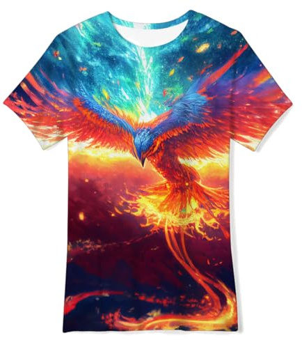 Belovecol T-Shirt pour Adolescents garçons et Filles 3D Phoenix Jaune T-Shirt à Manches Courtes Cool Summer Col Rond T-Shirt 10-12 Ans
