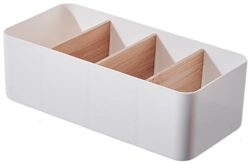 Holz Desktop Stift Fernbedienung Halter Organizer, Kunststoff Schreibtisch Organizer Stifthalter Make-Up Aufbewahrungsbox Mit Abnehmbar Fächer, Holz Desktop Organizer (Weiß,Rechteckig/ 4 Fächer)