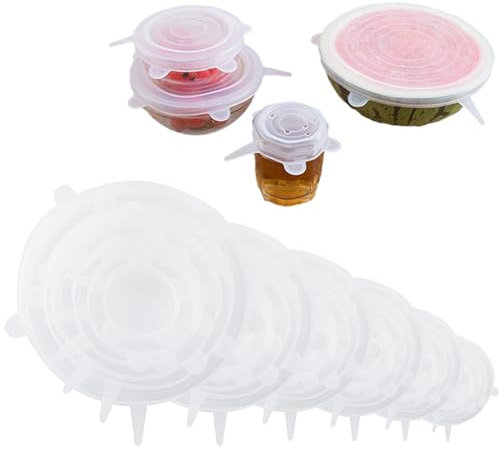 6 Pièces Couvercles Extensibles en Silicone,Réutilisable Couvercles en Silicone de Différentes Tailles,Couvercle Silicone Alimentaire,Couvercles en Silicone pour Pots de Yaourt,Micro-ondes
