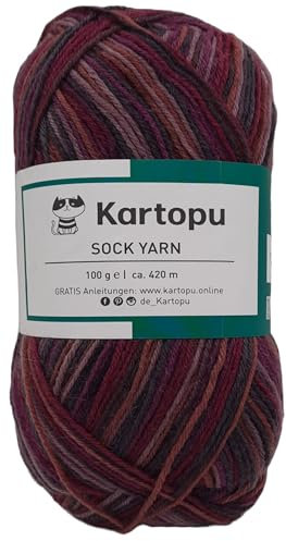 Sockenwolle Strumpfwolle Color 4fädig 100gr Knaul - Farbauswahl an butem Strumpfgarn- 420m Lauflänge, Filzfrei (1010)