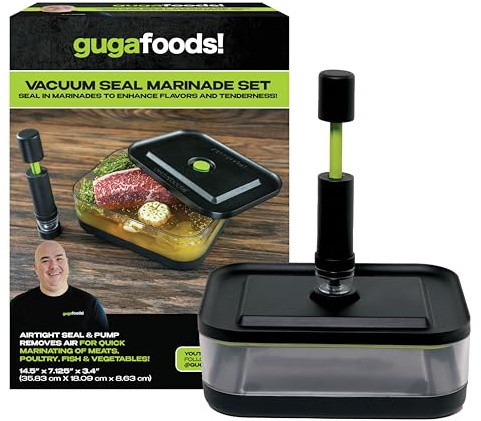 Guga Foods Vacuum Seal Marinade Container Set, Air Sealed Pump, Removes Air for Quick Marination, Barbecue & Grilling Marinator