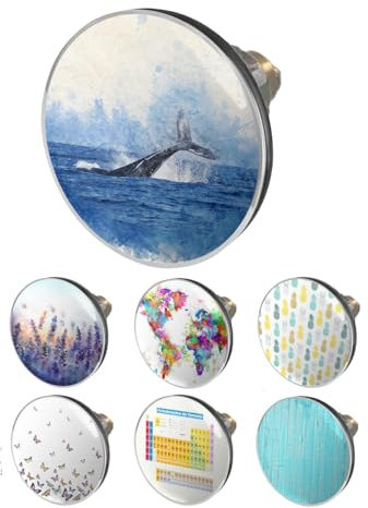 arteneur® - Pop Up Waschbeckenstöpsel mit Motiv Wal Fisch | Abflusssieb | Doppel Dichtung | Universal Abflussstöpsel 34mm – 41mm | Pop Up Ventil Waschbecken Stöpsel