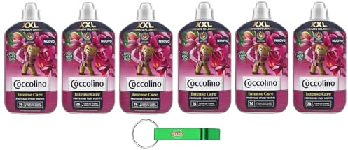 6 x Coccolino Weichspülerkonzentrat Tiaré-Blüten und rote Früchte, Intense Care mit Pro-Fibre-Technologie, XXL-Format für bis zu 76 Waschgänge, 1750 ml + Schlüsselanhänger Beni Culinari gratis