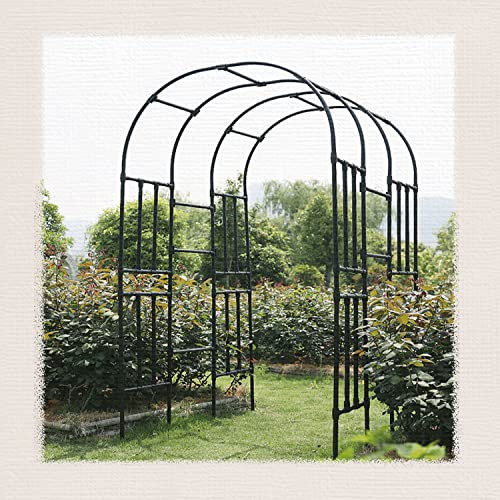 ZJFJMBD Metal Pergola Arbor Trellis for Outdoor Grape Vines Support | Garden Arch 7.5 Ft Height, 3.9 Ft - 10.5 Ft Wide | Black Epoxy Coating, Weather Resistant