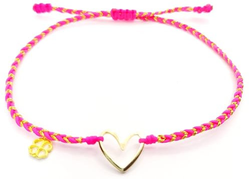 Bracelet Porte Bonheur Femme Bijoux Belle À Tomber, Bracelet Cœur Plaqué Or, Bijoux Trèfle à Quatre Feuilles Pour Femme, Fin Bracelet Bresilien Tresse, Création Française (Rose fluo, plaqué or)