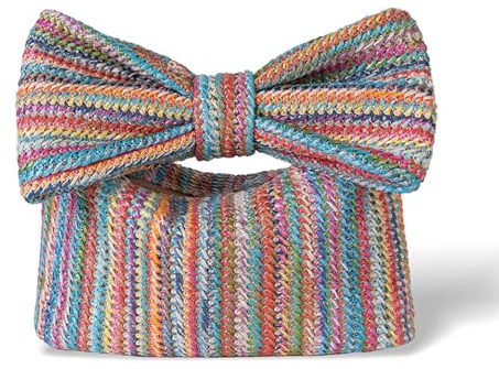 Lebartm Stroh Schleife Clutch für Damen Abendtasche Handtaschen Woven Sommer Strand Tote Bag für Strand Party Urlaub Hochzeit-Buntes