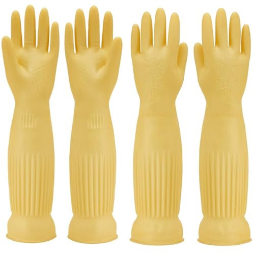 YIOIY Reinigungshandschuhe, wasserdichter und ölbeständiger Gummihandschuh für Küchenreinigung, Kleidung, Reinigung, Haushaltsreinigung, Geschirrspülen, Autowäsche, Haustierpflege (Gelb, S)