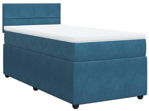 vidaXL Boxspringbett, Einzelbett mit Matratze Matratzenauflage, Bettgestell mit Lattenrost Kopfteil, Polsterbett Bett für Schlafzimmer, Blau 90x200cm Samt