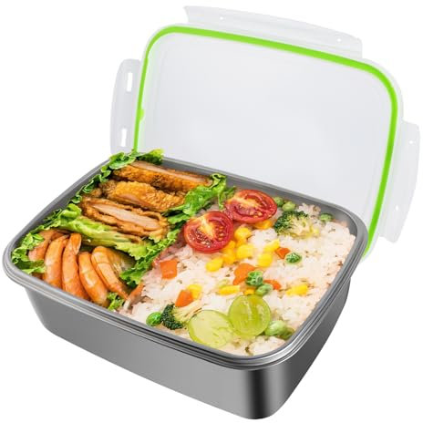 OITUGG Lonchera de metal de acero inoxidable de 3800 ml para adultos, hebillas diseñadas a presión y tapas interiores de anillo de silicona, apta para lavavajillas