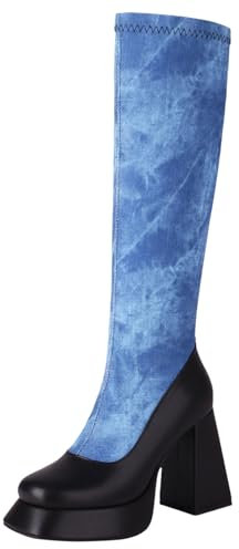 Stivali Donna Gambale Curvy Scarpe Donna Stivaletti Stivali Texani Donna Estivi con Tacco Alto Stivali Donna Pioggia Stivali Donna con Tacco Alto Bianco Stivali Moto Vintage Creeper Shoes